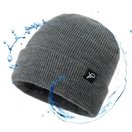 TOP-EX Winter Waterproof Beanie Hat for Men Women Warm Fleece Lined Cold Weather Hats for Golf Walking Running Fishing Hunting S/M Grey
