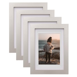 KINLINK 5x7 Picture Frames Silver-Wood Frames with HD Plexiglass for Pictures 4x6 with Mat or 5x7 without Mat,Tabletop and Wall Mounting Display, Set of 4