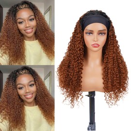 1B/30 Curly Headband Wig Human Hair 24 Inches Ombre Honey Blonde Human Hair Headband wig None Lace Front Wigs Human Hair Wig for Black Women Wear and Go Wig 150% Density wig?1B/30,JC,24Inch)