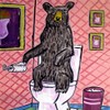 Black bear in the Bathroom Decor art tile coaster gift