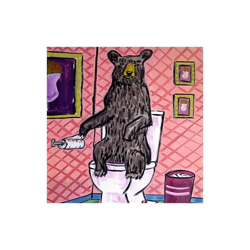 Black bear in the Bathroom Decor art tile coaster gift