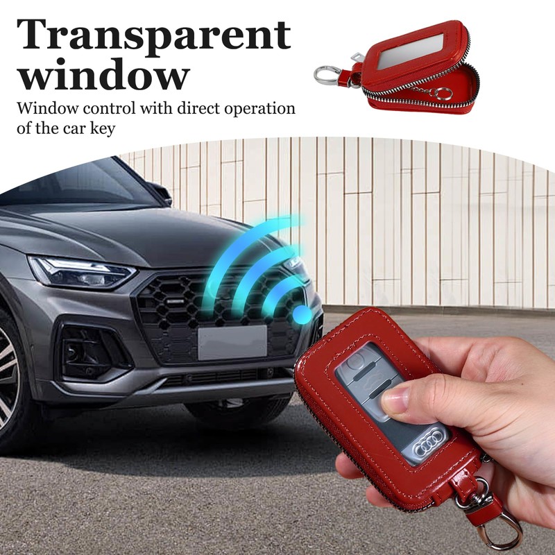 Hbxdeco Car Key Case, Leather Zipper Car Key Fob Holder