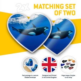 2 x Heart Stickers 7.5 cm - Orca Killer Whale Underwater Fun Decals for Laptops,Tablets,Luggage,Scrap Booking,Fridges, #2006