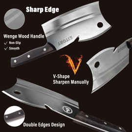 Kitory Meat Cleaver 7", Butcher Knife Bone Cutter Multi-Purpose Dual Edges Heavy Duty Kitchen Chopper, Chinese Chefs Knife with Pearwood Handle, 2024 Kitchen Gadget Gift