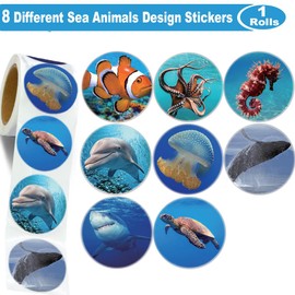 Hohamn 600Pcs Round Sea Animals Stickers Roll 1.5 Inch Ocean Life Label Stickers for Kids Party Favors Teacher Reward Encouragement Motivational Stickers