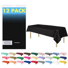 ZIMPLEWARE Premium Black Plastic Table Cloth Disposable (12 Pk) Plastic Tablecloths for Rectangle Tables (54in x 108in) Party Table Cloths Disposable for 6ft to 8ft Rectangle Tables