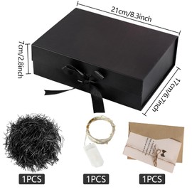 Gift Box with Lid, Gift Box with Bow, Gift Box, Gift Box with Raffia Hamper Shreds Greeting Cards, Magnetic Gift Box, LED Light for Wedding, Birthday, Valentine's Day (A)