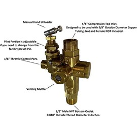 5/8" Compression All in One Pilot Unloader Check Valve with Throttle Control Cable for 6.5HP Max Gas air Compressors (140-175 PSI, Valve ONLY, Throttle Control Cable NOT Included)