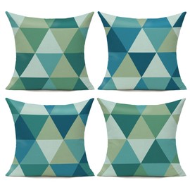 All Smiles Teal Outdoor Throw Pillow Covers 18x18 Set of 4 Colorful Fun Aesthetic Mid Century Modern Home Décor Boho Summer Cushion Cases for Patio Furniture Couch Living Room,Geometric