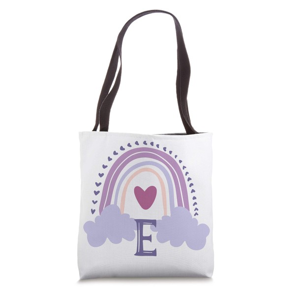Rainbow for Girls Room Letter Initial E with hearts Tote