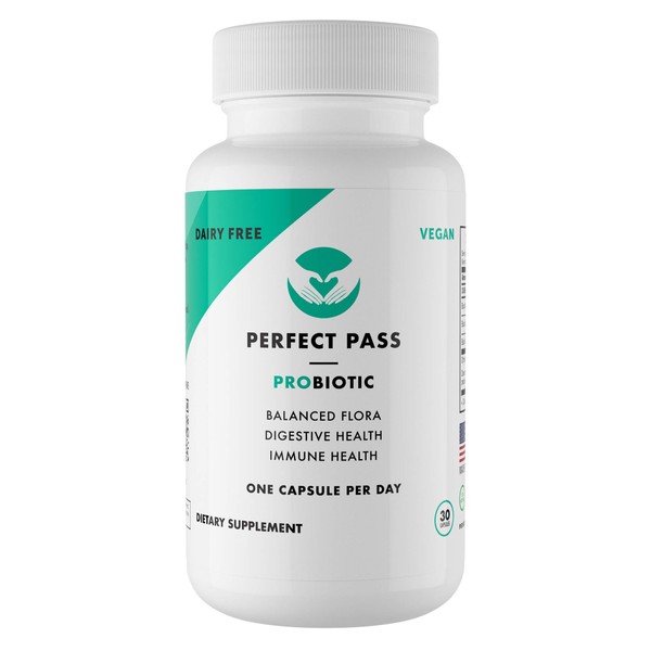 PERFECT PASS Probiotic, Natural Bacillus Spore Human Strains with 100% Survival Rate Through Stomach Acid and Bile for Gut and Digestive Wellness, Vegetarian, 30 Capsules