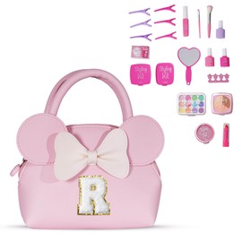 QLOVEA Pretend Makeup Kit for Girls Kids Toddlers - Initial Purse & Makeup Sets for Kids Make Up Toys Gifts for Girls Kid R