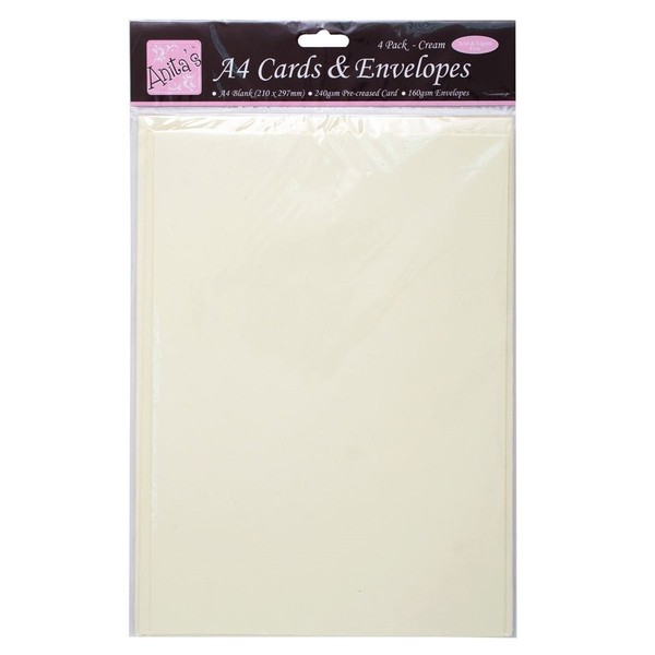 Docrafts A4 Cards/Envelopes, Cream (Pack of 4)