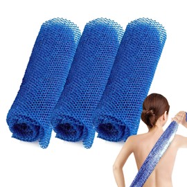 3 PCS African Exfoliating Net Bath Sponge, 30 ×80cm Body Scrubber Net Washcloth, Back Scrubber Skin Smoother for Daily Use (Blue)