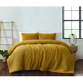Brooklyn Loom Oversized Marshmallow Sherpa Mustard 3 Piece King Comforter Set, Solid Color Themed, Oeko-TEX Certified Confidence