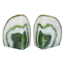 Nature's Decorations Agate Bookends - A Quality Green Geode with Non-Skid Rubber Bumpers for Shelves, Office, Home Decor, Heavy Duty Cute Stone (2-3 LB)