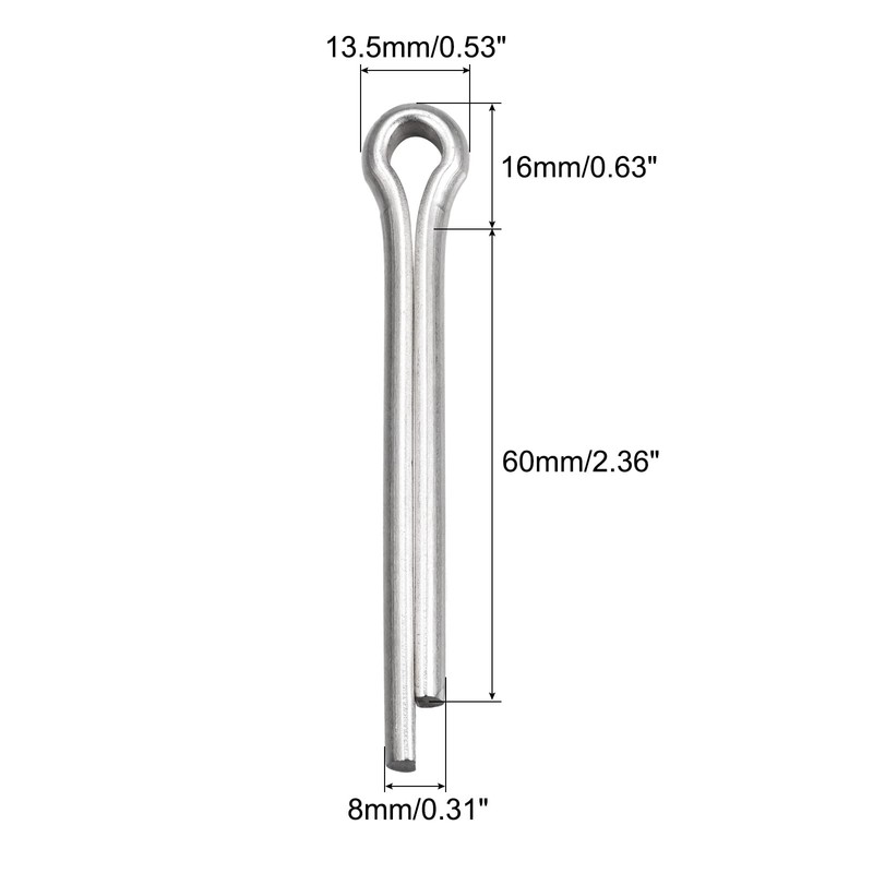 sourcing map Split Cotter Pin, 8mm x 60mm Stainless Steel