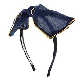 Wire Bow Chiffon Headband with Trim for Girls - Navy
