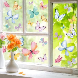 JarThenaAMCS 9 Sheets Watercolor Butterfly Window Clings Spring Summer Double-Sided Glass Stickers Decals to Prevent Bird Strikes on Window Glass for School Classroom Home Office Party Decoration