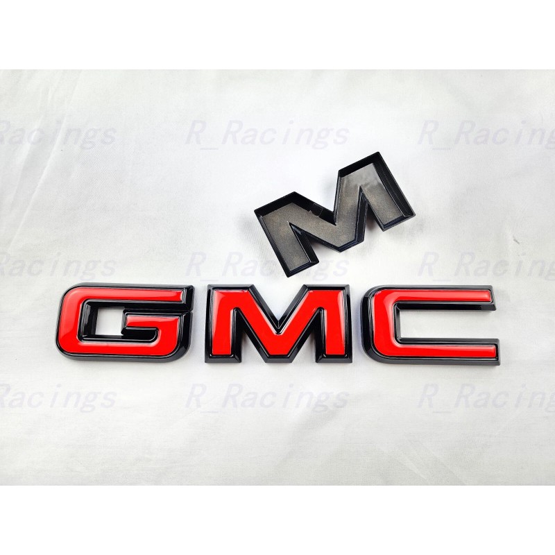 Auto Front Only GMC Gloss Black Red OVERLAY Emblem Badge