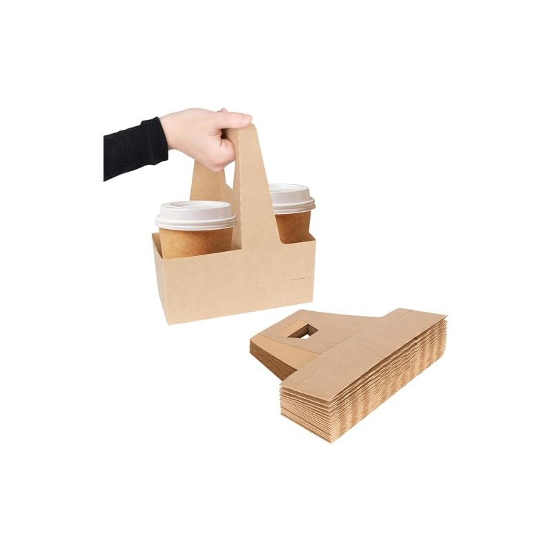 Cup Carrier Holder 2 Cups Kraft cardboard carrying tray for