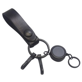 Highstyle Tochigi Leather & Reel Key Hook Antique Color Belt Loop Key Chain, black