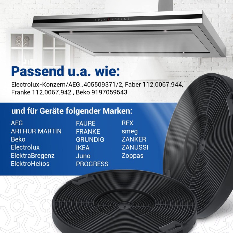 VIOKS 4 x Carbon Filters for Cooker Hoods 155 mm