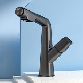 XYBSDBTNR Bathroom Faucet with Pull Out Sprayer, 360° Rotation 2 Modes Faucets for Bathroom, Single Hole Faucet for Bathroom Sink Brass, Bathroom Faucet Single Handle,Black