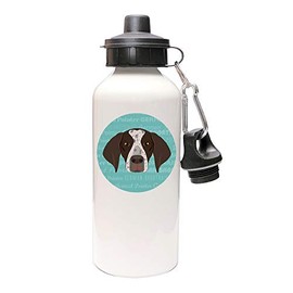 Mystic Sloth Adorable Dog Breed Design 20oz Aluminum Water Bottle with Carabiner and Choice of Lids (White, German Shorthaired Pointer)