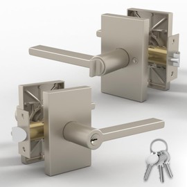 Mega Handles Entry I Lever Door Lock Handle Set for Hallway, Closet and Bathroom I Heavy Duty Design I Fits All Standard Door Sizes I Screws Included - Satin Nickel (1 Pack)