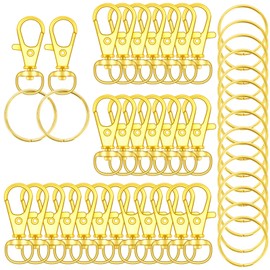 70PCS Swivel Snap Hooks with Key Rings, Metal Lobster Claw Clasp, Keychain Rings for Crafts (Gold, 1.2inch(32mm)
