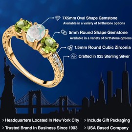 Gem Stone King 18K Yellow Gold Plated Silver White Simulated Opal and Green Peridot Ring For Women (2.25 Cttw, Oval Cabochon Cut, Gemstone Birthstone, Available in size 5, 6, 7, 8, 9)