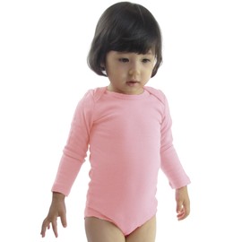 COUVER Unisex Baby Infant Toddler Long Sleeve Lap Shoulder Solid color Bodysuit Onesie, Light Pink, 12M