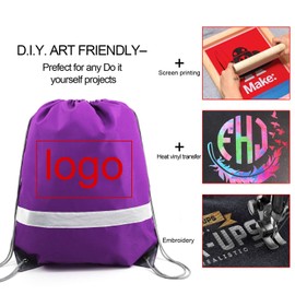 BeeGreen 20 Pieces Purple Drawstring Backpacks Bulk, Draw String Bags for Party Gym Sport, Reflective Cinch Blank Bag