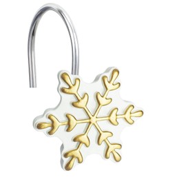 CHICTIE Christmas Shower Curtain Hooks,Snowflakes Decorative Shower Rings for Bathroom Shower Curtains Rods, Set of 12 (Gold)