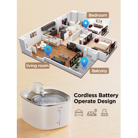 Wireless Cat Water Fountain with Sensor, 4000mAh Battery Operated, FEELNEEDY 4L/135 fl oz Pet Water Fountain for Cats and Dogs, Ultra Quiet Cat Drinking Fountain with 2 Filters (White YPD-C004P)