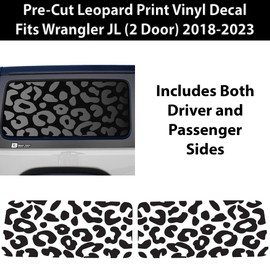 Bogar Tech Designs Precut Quarter Window Animal Leopard Print Vinyl Decal Stickers Compatible with Jeep Wrangler JL 2 Door 2018-2024, Matte Black