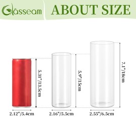 Glasseam Glass Cylinder Vase in Bulk: 12pcs Clear Small Bud Flower Vases for Centerpieces - Modern Hurricane Pillar or Floating Candle Holder for Wedding Party Table Living Room Home Decor