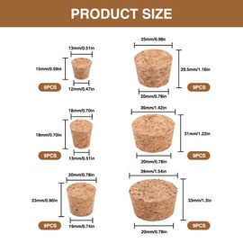 FAMULP 54 Pcs Natural Corks for Bottles Set,Tapered Cork Stoppers Assorted Sizes,Cork Stopper for Glass Bottles