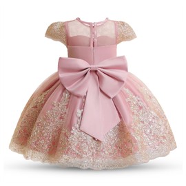 Nileafes Girl Flower Elegant Bowknot Dress Wendding Tutu Ball Gown Size 120(4-5Years, 2035 Pink)