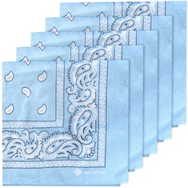 ZENO Light Blue Bandana – 100% Cotton & Natural Fibers – Blue Bandana Scarf with No Polyester – Premium Quality – Soft, Durable & Machine Washable – For Men & Women – Unisex & Kids - 5 Pack