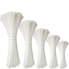 Aroono Cable Zip Ties, 650 PCS White Self-Locking Cable Ties, Assorted Sizes 18+12+10+8+4 Inch, Multi-Purpose Wire Management Nylon Ties, UV Resistant Wire Ties, for Home, Office, Gardening, Fence