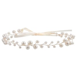 Tocado para Novia Perlas Doradas, Enredadera de Cabello Flexible de Cobre, Accesorio para Boda y Festivales, Diadema Ligera para Mujer, Diseño Capa, 1 Pieza