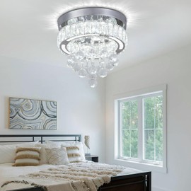 Zenouidle 9.8" Modern Crystal Chandeliers LED Flush Mount Ceiling Light Mini Close to Ceiling Light for Dining Room Bedroom Living Room Hallway (Cool White)