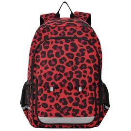 Red Leopard Print Cheetah Laptop Backpack for Boys Girls, Bookbag Travel Bag Casual Daypack School Backpack for Students