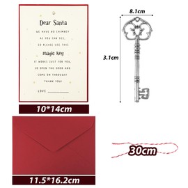 COLOFALLA Santas Magic Key Christmas Santa Key Christmas Eve Box Fillers for Kids Letter to Santa Kit with Envelope and Card Decoration (Silver)