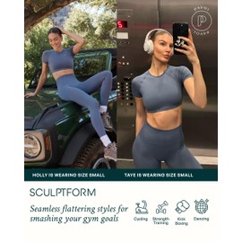 PAVOI ACTIVE SculptForm Collection | Women's Sculpting Seamless Crop Top High Support Breathable Short Sleeve Gym Workout Tee | X-Large, Olive