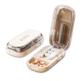 Adjustable Pill Cutter Tablet Cutter for Pills Splitter Precise Pill Divider Pill Crusher Pill Cutter for Small Pills, Travel-Friendly Design Pill Splitter with Hidden Stainless Steel Blade (White)