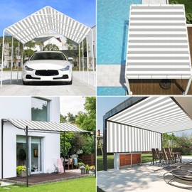 Coarbor 12'x16' Sun Shade Sail Straight Edge Rectangle Shade Cloth with Grommets Canopy Cover for Pergola Patio Deck Gazebo- Gray White Strip
