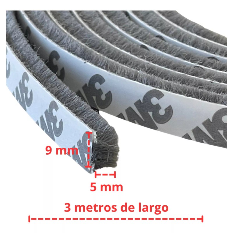 Estuchelandia 3mt Tira Sellado Cepillo Cinta Polvera Puerta Ventana 9x5mm
